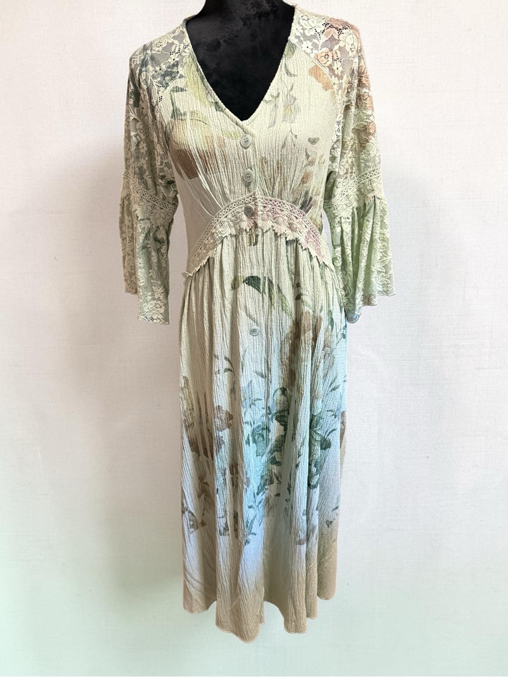 Maxi Dress with Lace Trim in Soft Sage Green